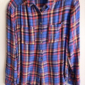 Pilcro Blue and Red Plaid Button Down Shirt -Anthropologie ! Super soft !